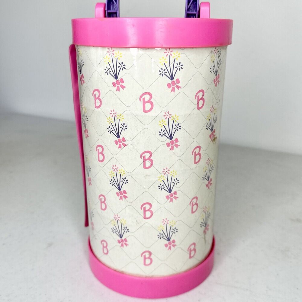Vtg 1993 Mattel Barbie Doll Accessory Storage Travel Case‎ Cylinder & 3 Hangers - Picture 3 of 12